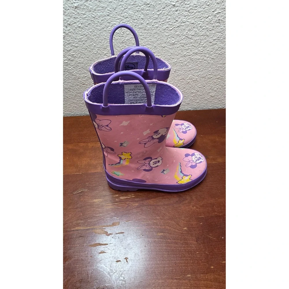 Disney Minnie Mouse‎ Rain Boots Girls Size 11 Pink Purple Waterproof Pull On